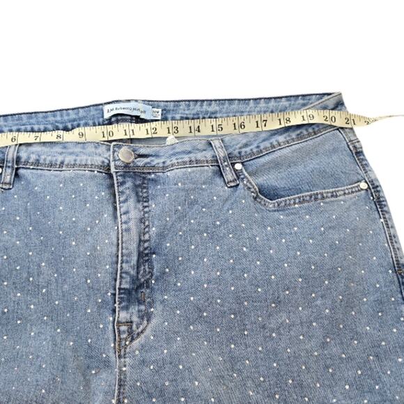 Rebecca Minkoff Light Blue Denim‎ Crystal Studded Straight Jeans Plus 18 20 NEW - Picture 8 of 12